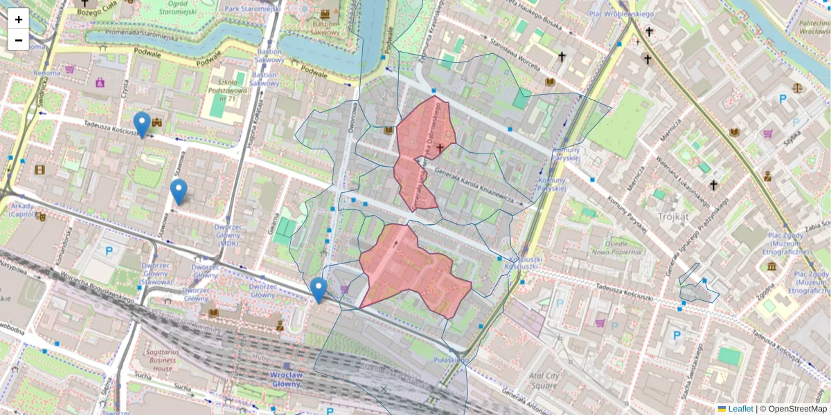 Szczegółowa mapa kodu pocztowego 50-457 z granicami, sąsiednimi kodami pocztowymi i urzędami pocztowymi