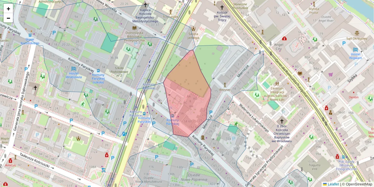 Szczegółowa mapa kodu pocztowego 50-466 z granicami, sąsiednimi kodami pocztowymi i urzędami pocztowymi