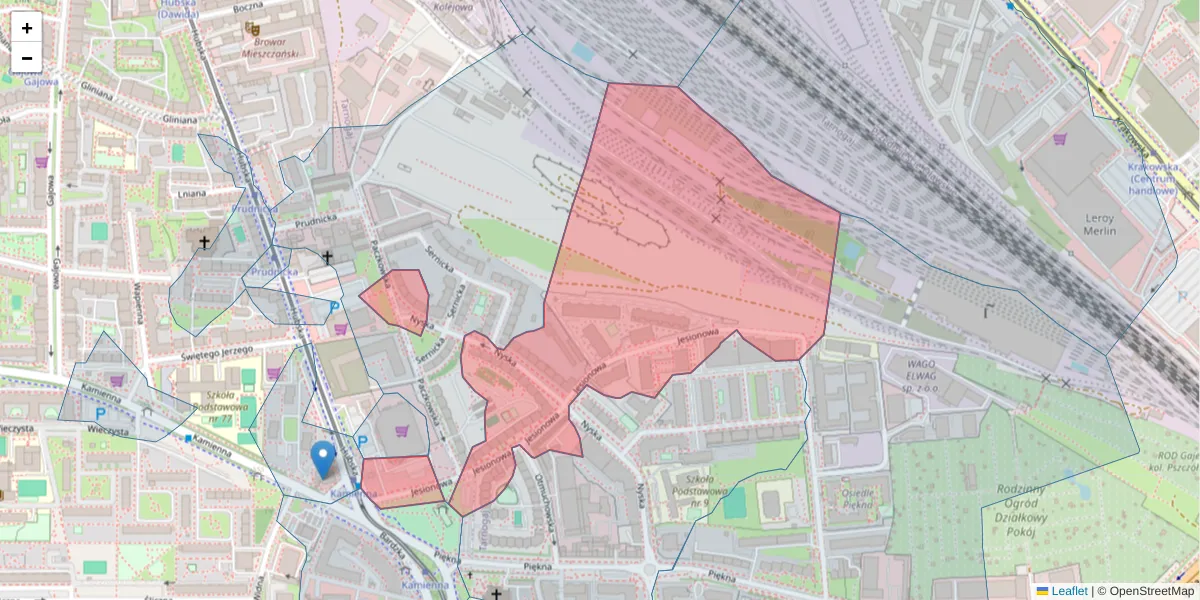 Szczegółowa mapa kodu pocztowego 50-504 z granicami, sąsiednimi kodami pocztowymi i urzędami pocztowymi