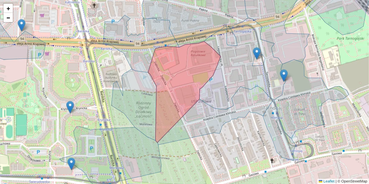 Szczegółowa mapa kodu pocztowego 50-507 z granicami, sąsiednimi kodami pocztowymi i urzędami pocztowymi