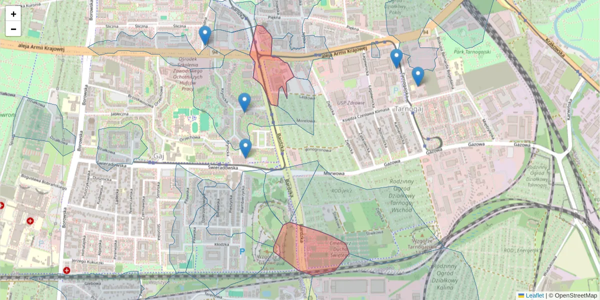 Szczegółowa mapa kodu pocztowego 50-517 z granicami, sąsiednimi kodami pocztowymi i urzędami pocztowymi