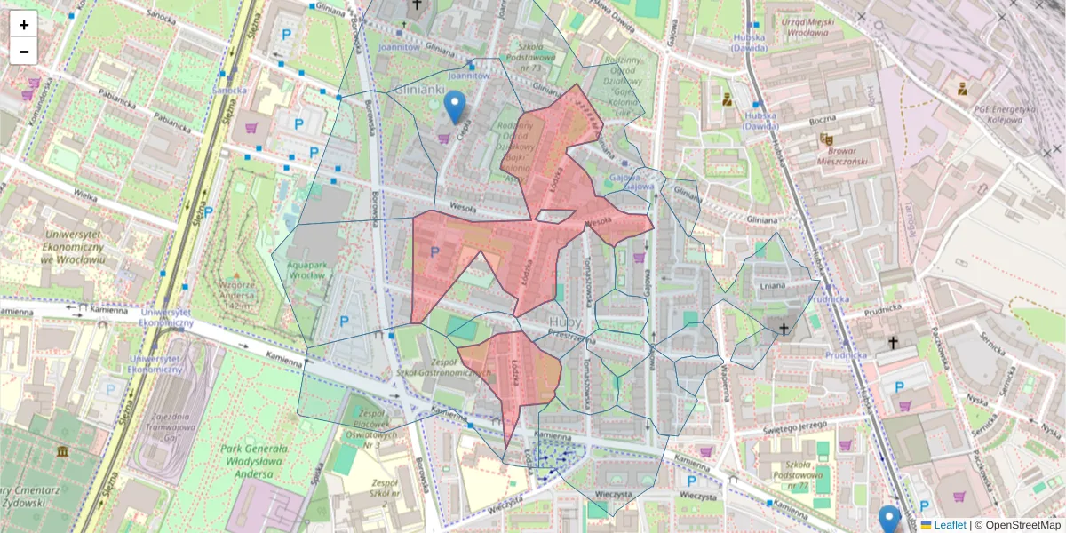Szczegółowa mapa kodu pocztowego 50-521 z granicami, sąsiednimi kodami pocztowymi i urzędami pocztowymi