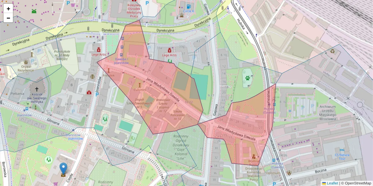 Szczegółowa mapa kodu pocztowego 50-527 z granicami, sąsiednimi kodami pocztowymi i urzędami pocztowymi