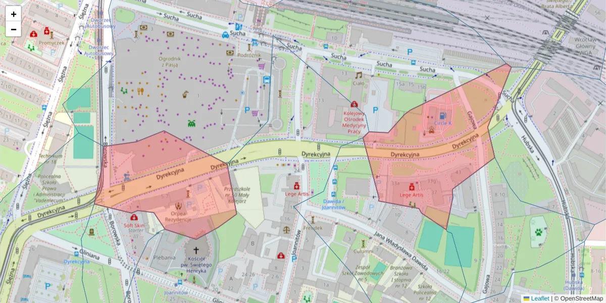 Szczegółowa mapa kodu pocztowego 50-528 z granicami, sąsiednimi kodami pocztowymi i urzędami pocztowymi