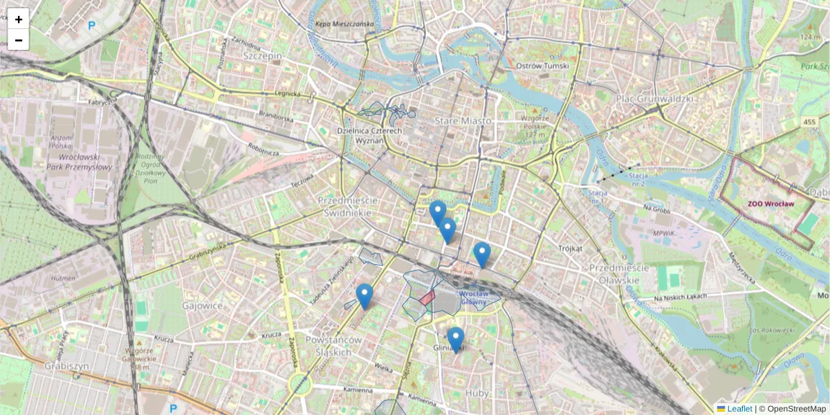 Szczegółowa mapa kodu pocztowego 50-529 z granicami, sąsiednimi kodami pocztowymi i urzędami pocztowymi