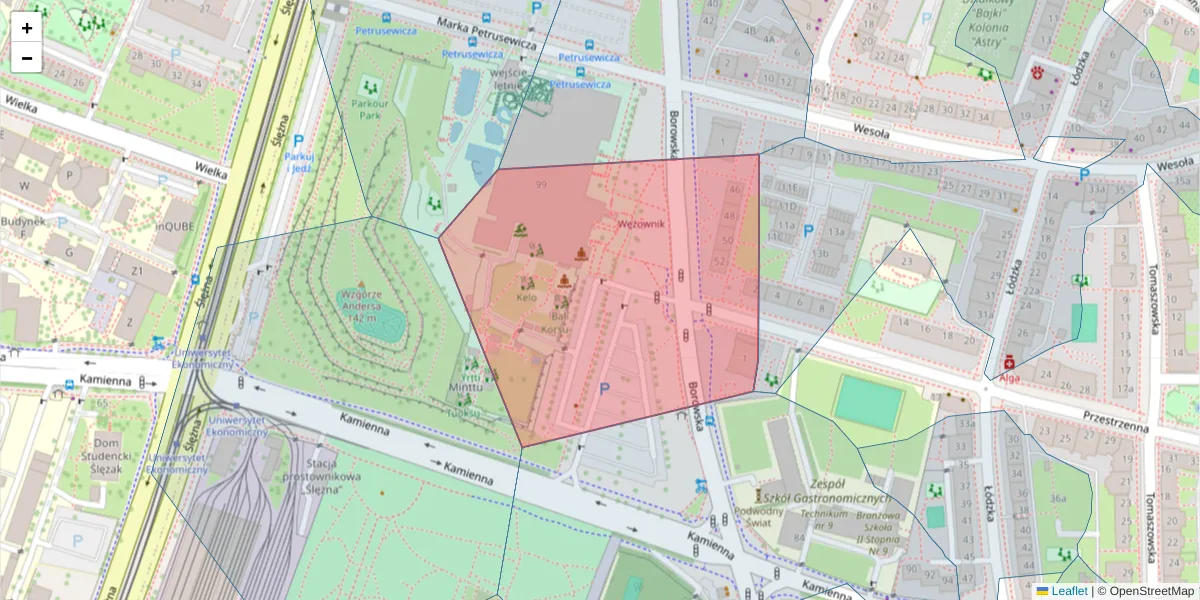 Szczegółowa mapa kodu pocztowego 50-532 z granicami, sąsiednimi kodami pocztowymi i urzędami pocztowymi