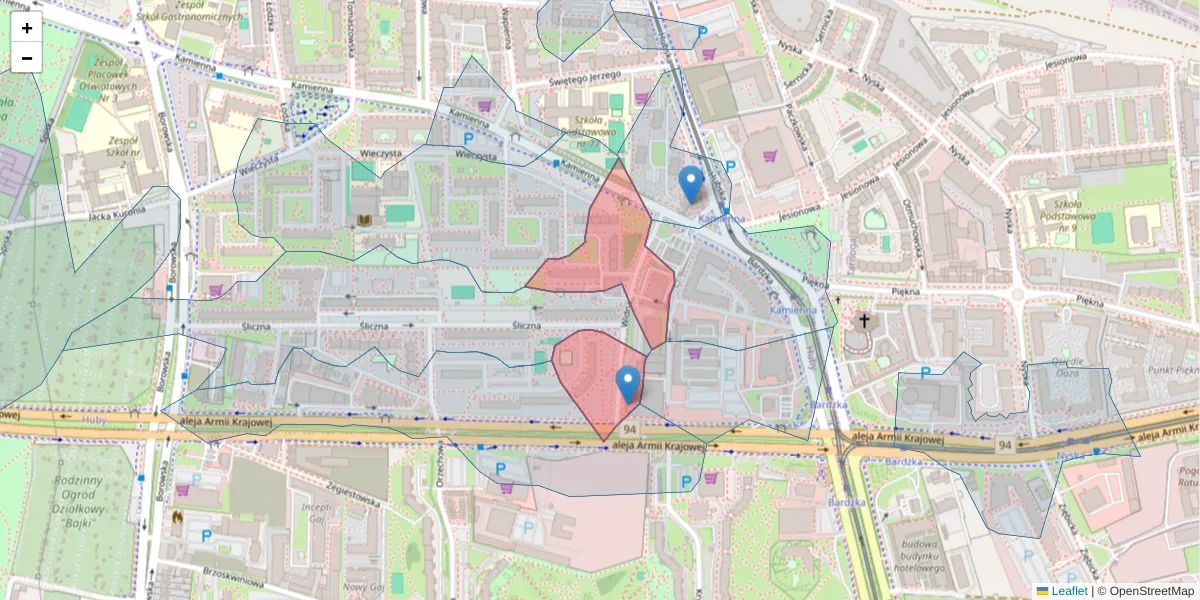Szczegółowa mapa kodu pocztowego 50-543 z granicami, sąsiednimi kodami pocztowymi i urzędami pocztowymi