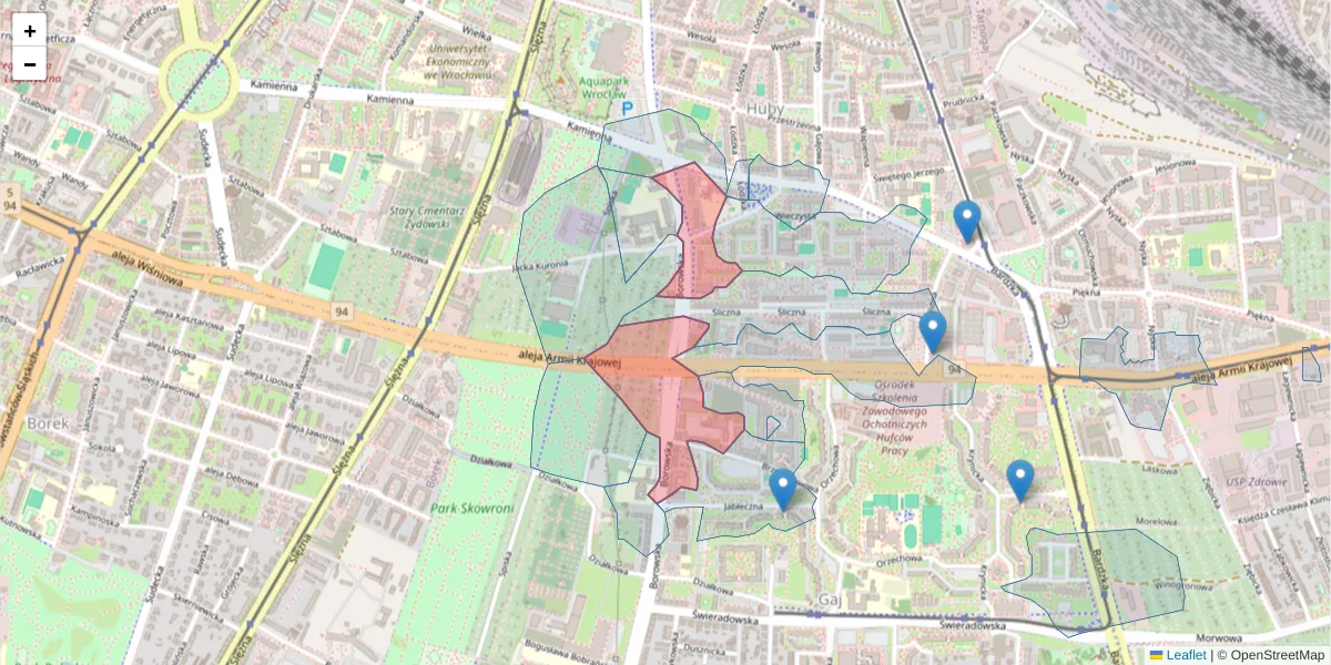 Szczegółowa mapa kodu pocztowego 50-552 z granicami, sąsiednimi kodami pocztowymi i urzędami pocztowymi