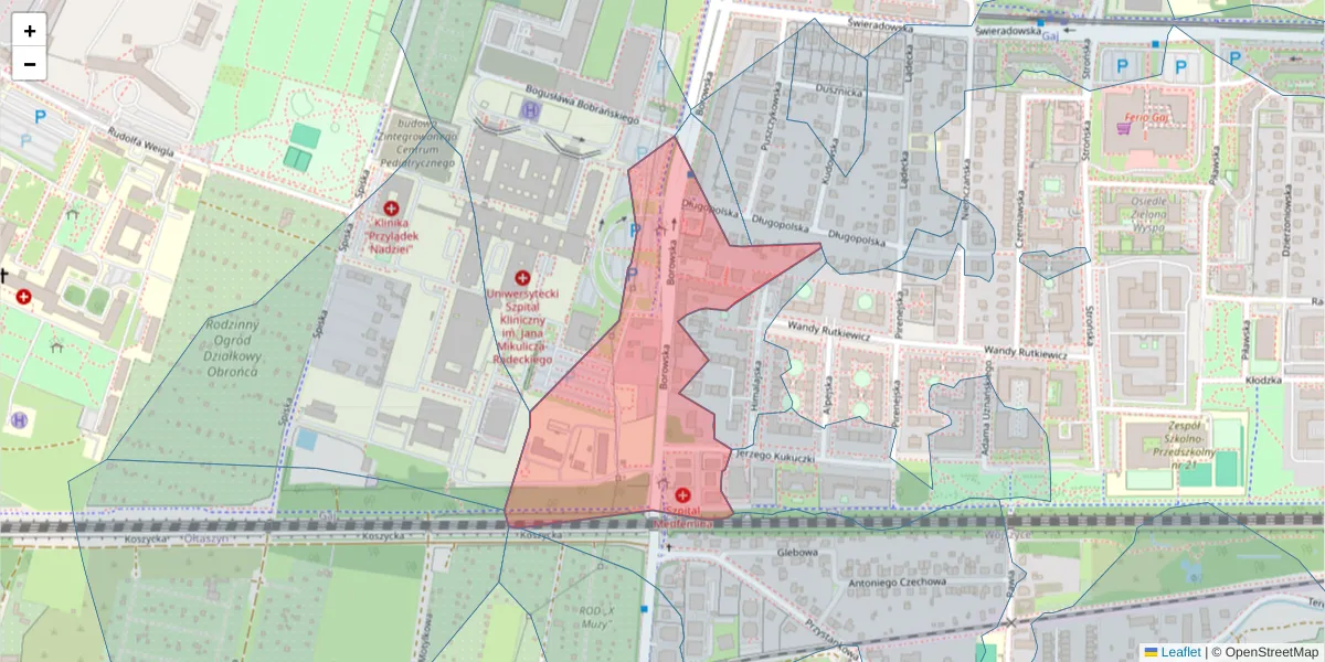 Szczegółowa mapa kodu pocztowego 50-558 z granicami, sąsiednimi kodami pocztowymi i urzędami pocztowymi