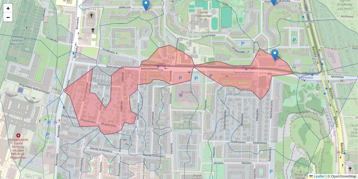 Szczegółowa mapa kodu pocztowego 50-559 z granicami, sąsiednimi kodami pocztowymi i urzędami pocztowymi