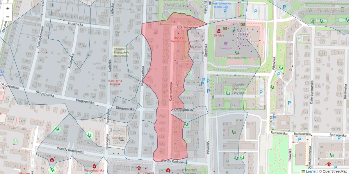 Szczegółowa mapa kodu pocztowego 50-576 z granicami, sąsiednimi kodami pocztowymi i urzędami pocztowymi