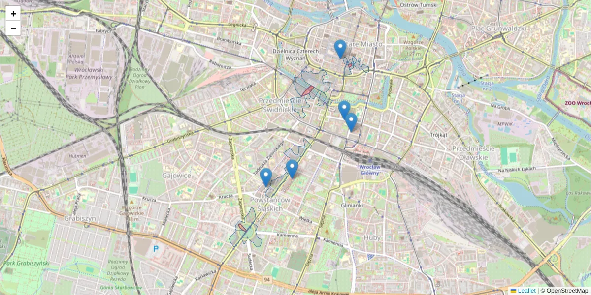 Szczegółowa mapa kodu pocztowego 50-950 z granicami, sąsiednimi kodami pocztowymi i urzędami pocztowymi
