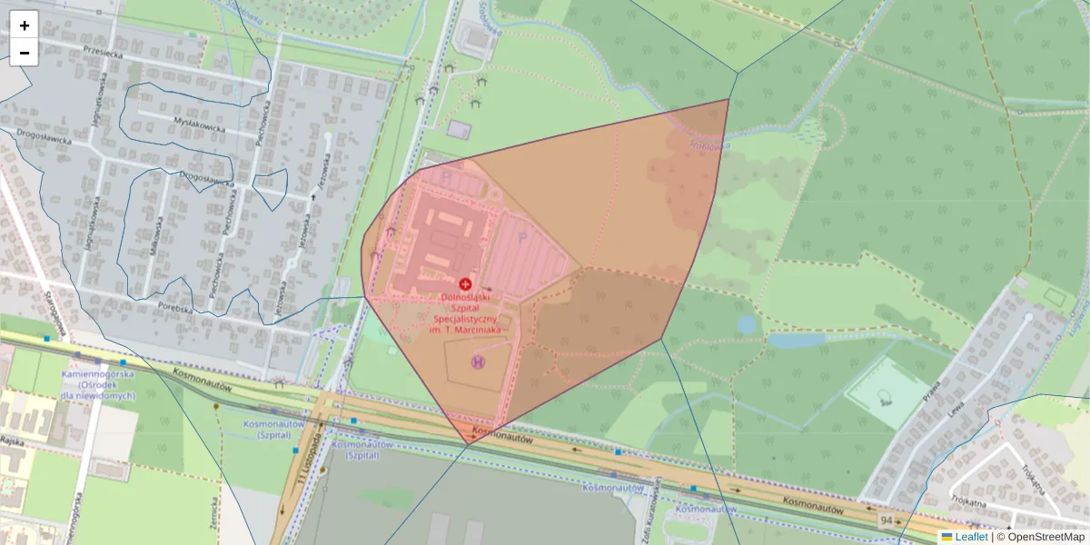 Szczegółowa mapa kodu pocztowego 50-996 z granicami, sąsiednimi kodami pocztowymi i urzędami pocztowymi