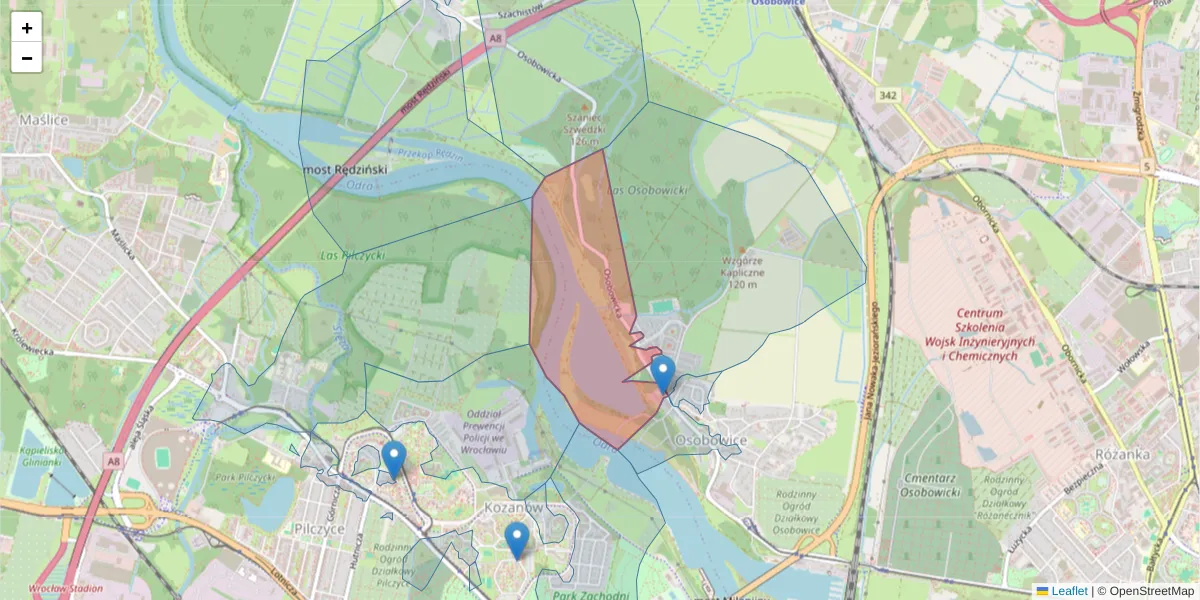 Szczegółowa mapa kodu pocztowego 51-001 z granicami, sąsiednimi kodami pocztowymi i urzędami pocztowymi