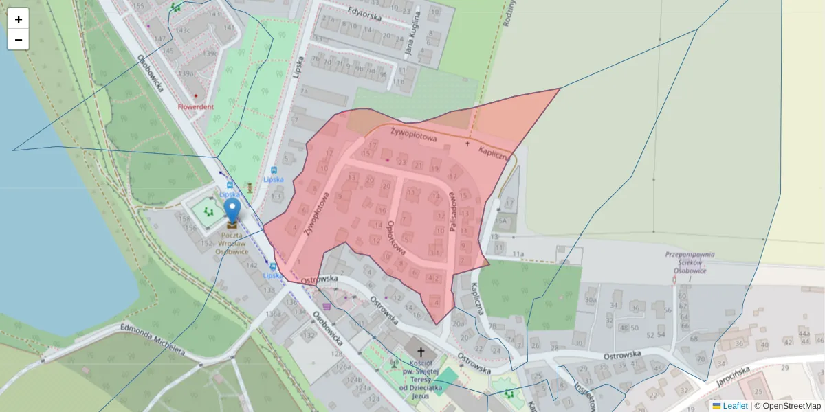 Szczegółowa mapa kodu pocztowego 51-007 z granicami, sąsiednimi kodami pocztowymi i urzędami pocztowymi