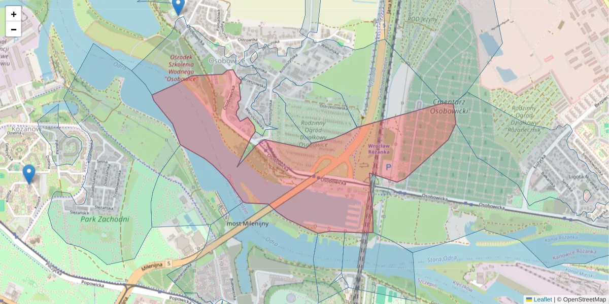 Szczegółowa mapa kodu pocztowego 51-008 z granicami, sąsiednimi kodami pocztowymi i urzędami pocztowymi