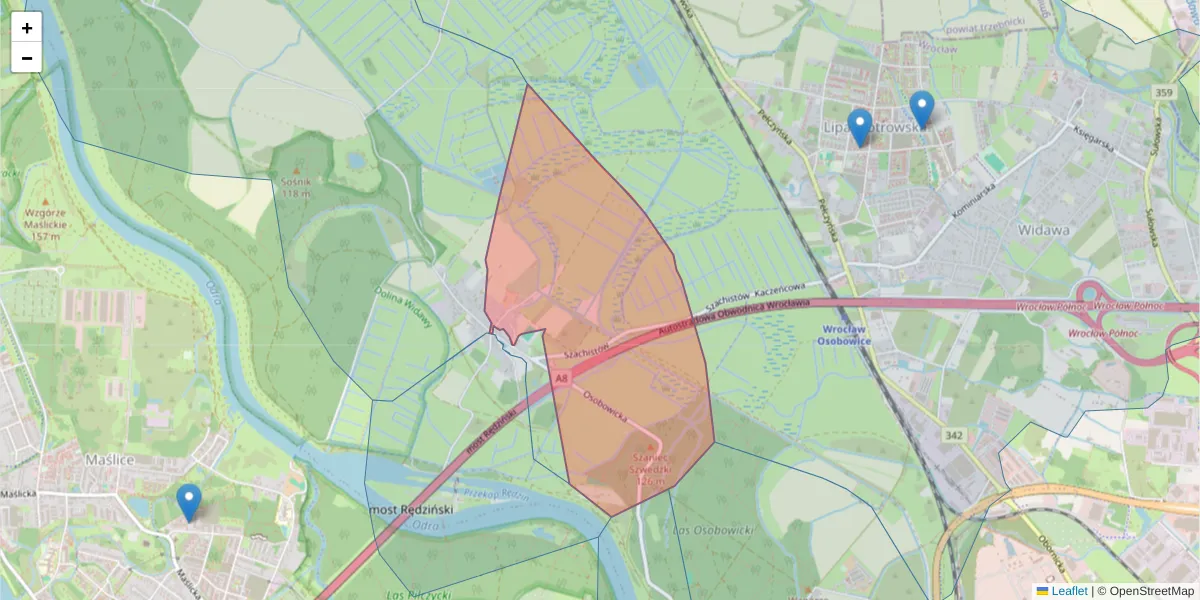 Szczegółowa mapa kodu pocztowego 51-051 z granicami, sąsiednimi kodami pocztowymi i urzędami pocztowymi