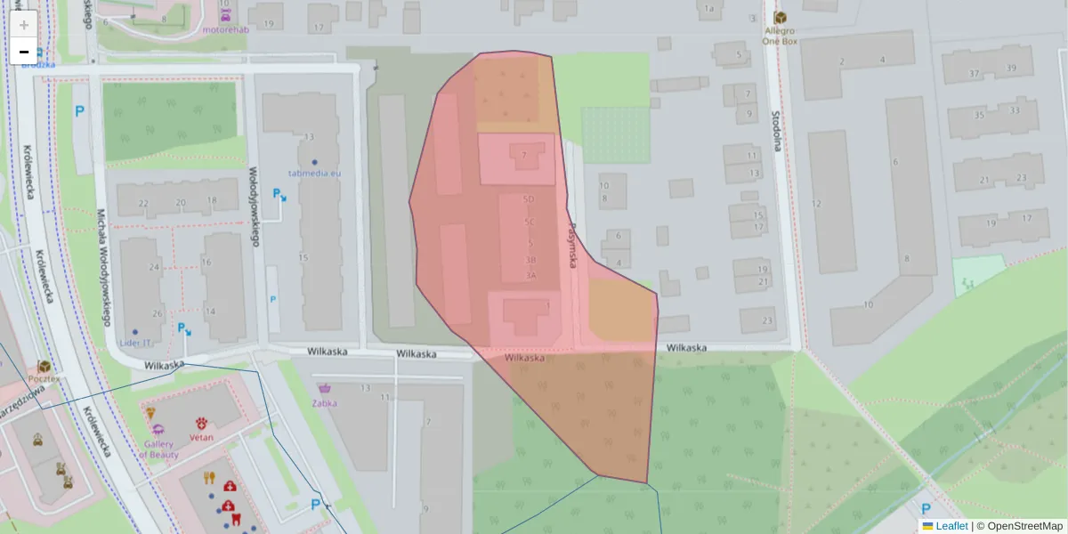 Szczegółowa mapa kodu pocztowego 51-104 z granicami, sąsiednimi kodami pocztowymi i urzędami pocztowymi