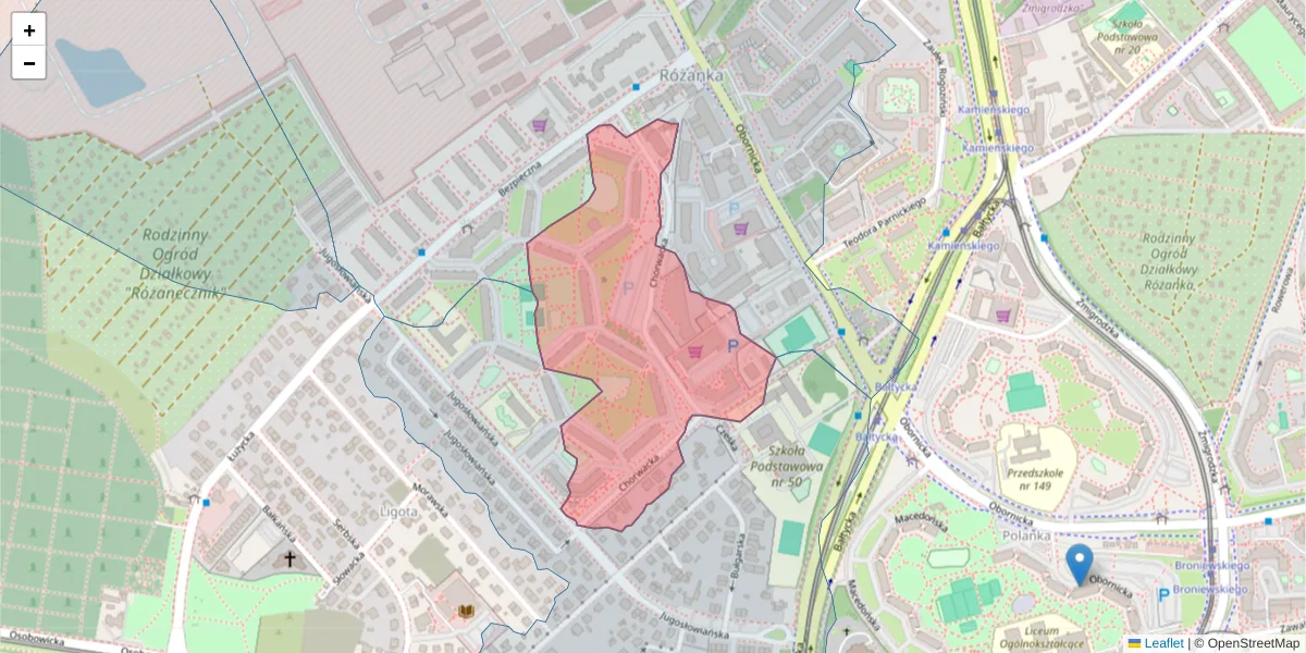 Szczegółowa mapa kodu pocztowego 51-107 z granicami, sąsiednimi kodami pocztowymi i urzędami pocztowymi