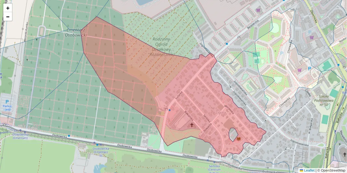 Szczegółowa mapa kodu pocztowego 51-111 z granicami, sąsiednimi kodami pocztowymi i urzędami pocztowymi