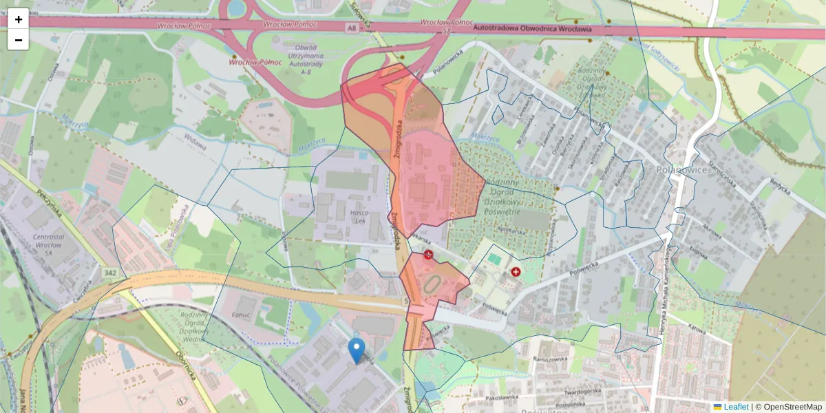 Szczegółowa mapa kodu pocztowego 51-129 z granicami, sąsiednimi kodami pocztowymi i urzędami pocztowymi