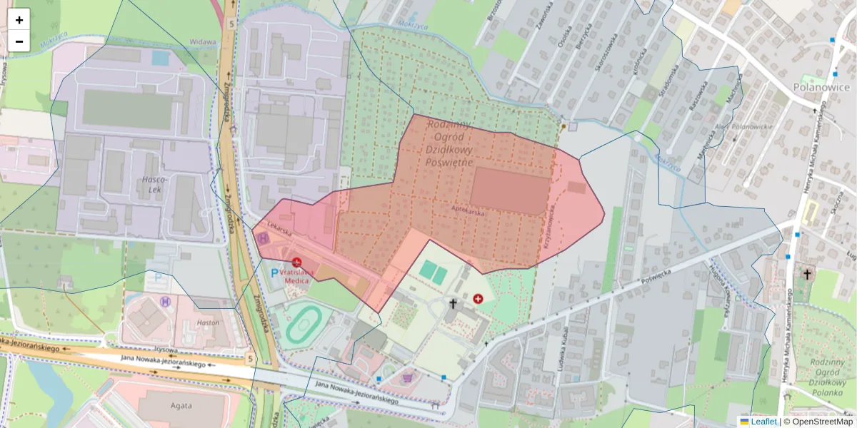 Szczegółowa mapa kodu pocztowego 51-134 z granicami, sąsiednimi kodami pocztowymi i urzędami pocztowymi