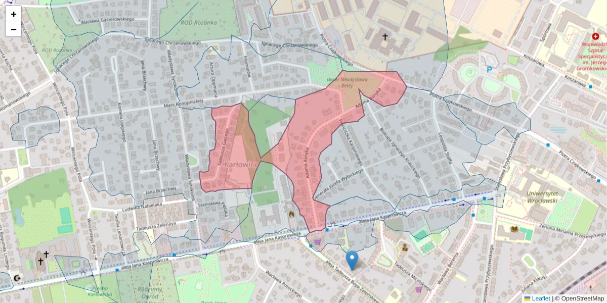 Szczegółowa mapa kodu pocztowego 51-143 z granicami, sąsiednimi kodami pocztowymi i urzędami pocztowymi