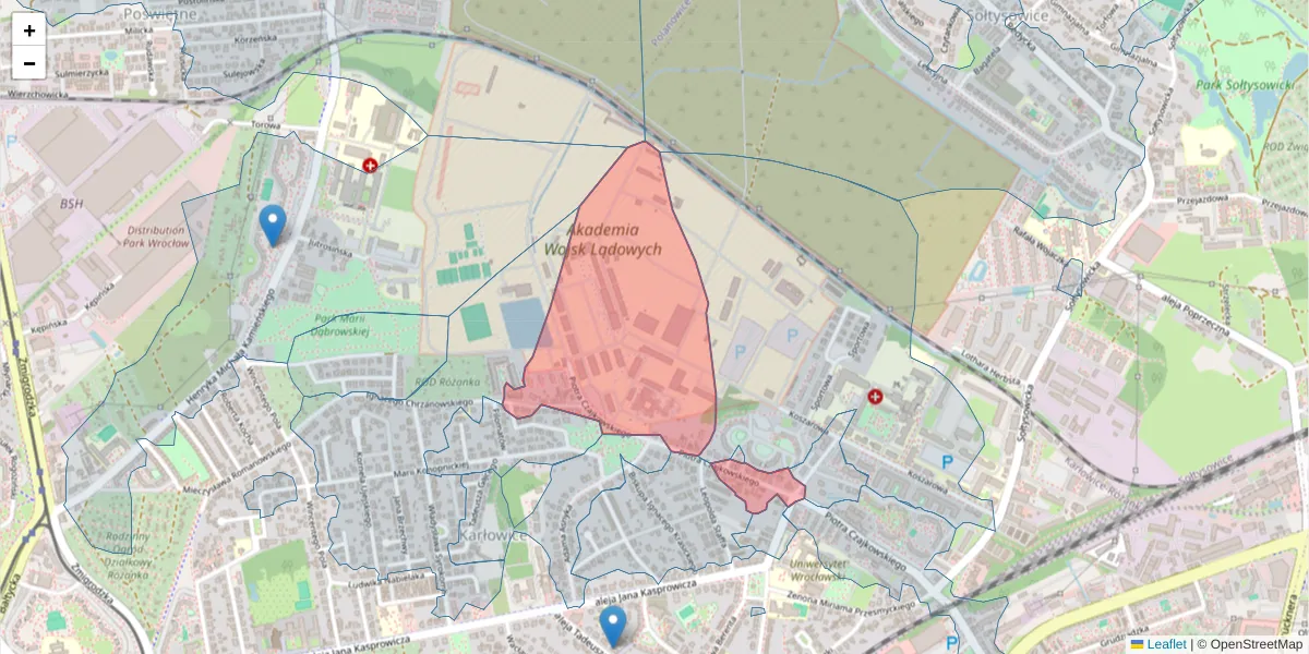 Szczegółowa mapa kodu pocztowego 51-147 z granicami, sąsiednimi kodami pocztowymi i urzędami pocztowymi