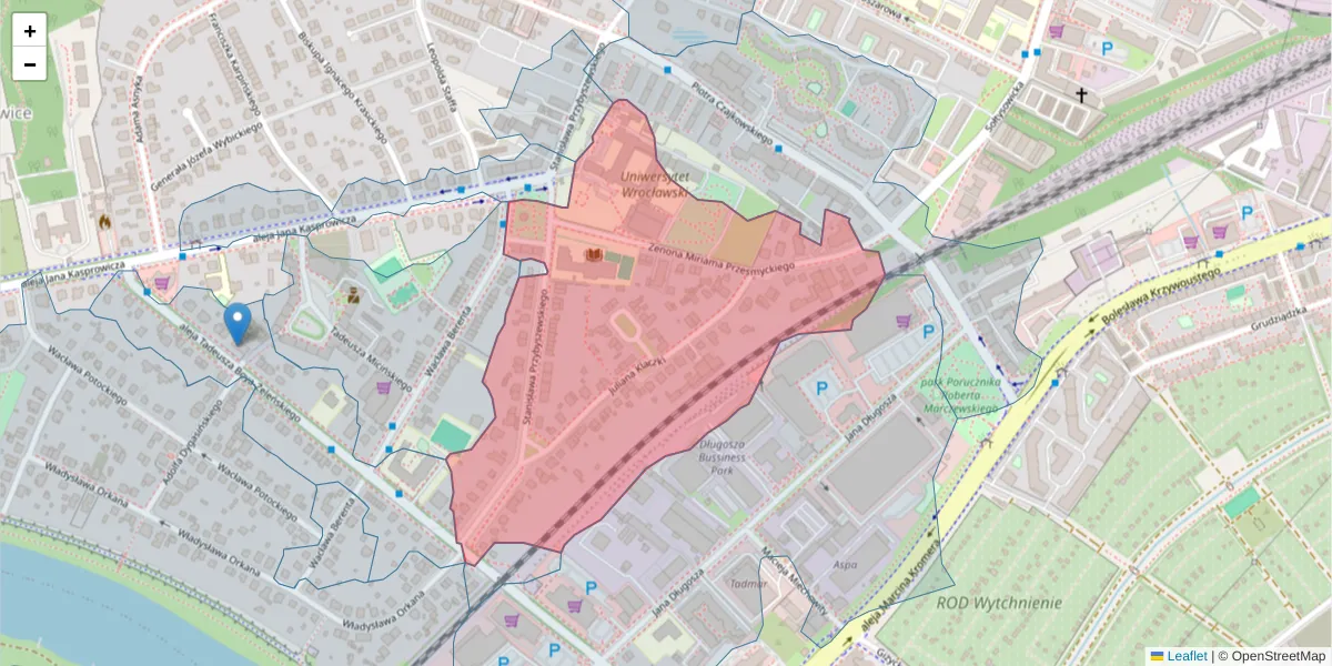 Szczegółowa mapa kodu pocztowego 51-151 z granicami, sąsiednimi kodami pocztowymi i urzędami pocztowymi