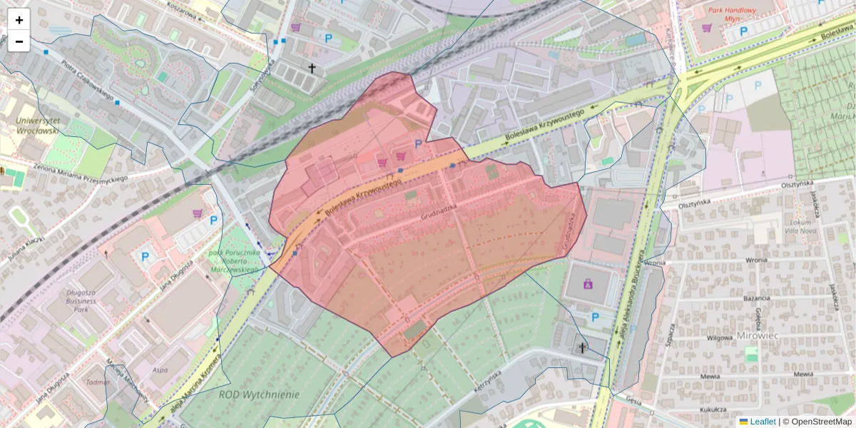 Szczegółowa mapa kodu pocztowego 51-165 z granicami, sąsiednimi kodami pocztowymi i urzędami pocztowymi
