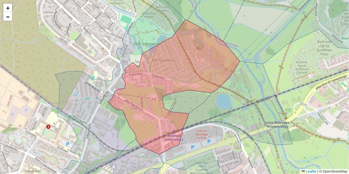 Szczegółowa mapa kodu pocztowego 51-167 z granicami, sąsiednimi kodami pocztowymi i urzędami pocztowymi
