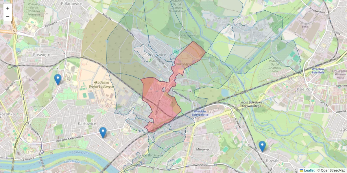 Szczegółowa mapa kodu pocztowego 51-168 z granicami, sąsiednimi kodami pocztowymi i urzędami pocztowymi