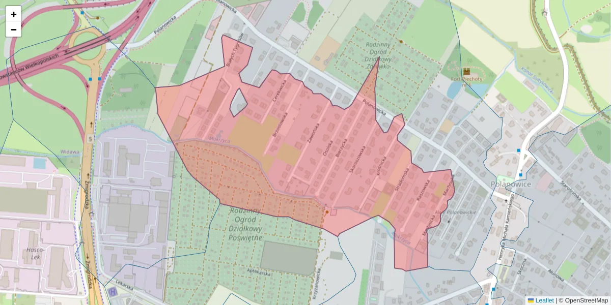 Szczegółowa mapa kodu pocztowego 51-179 z granicami, sąsiednimi kodami pocztowymi i urzędami pocztowymi