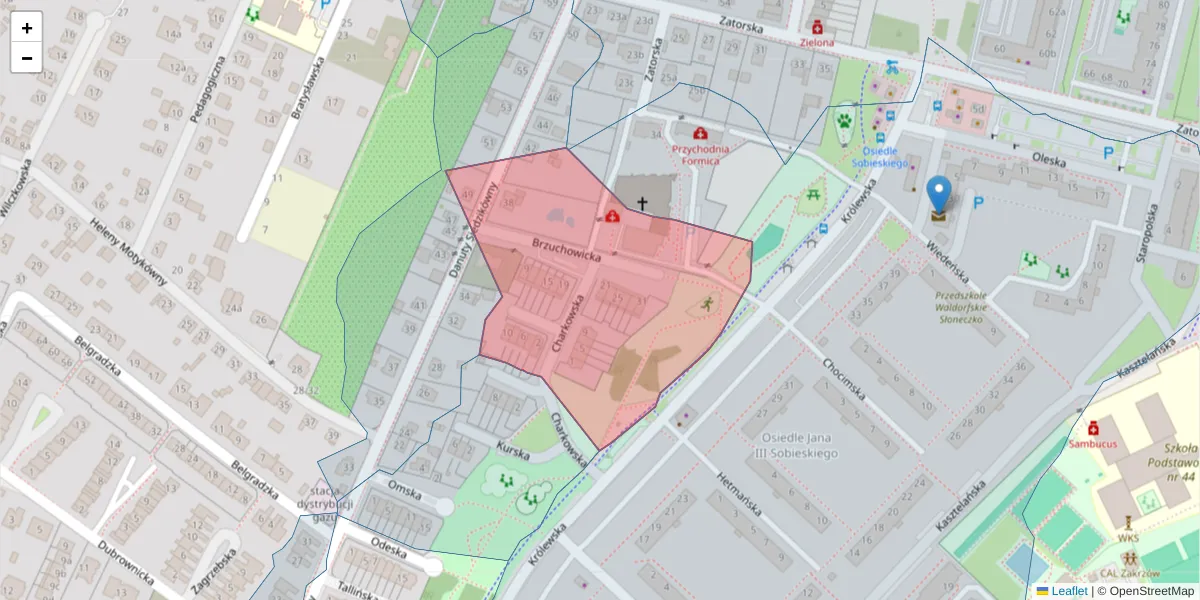 Szczegółowa mapa kodu pocztowego 51-203 z granicami, sąsiednimi kodami pocztowymi i urzędami pocztowymi