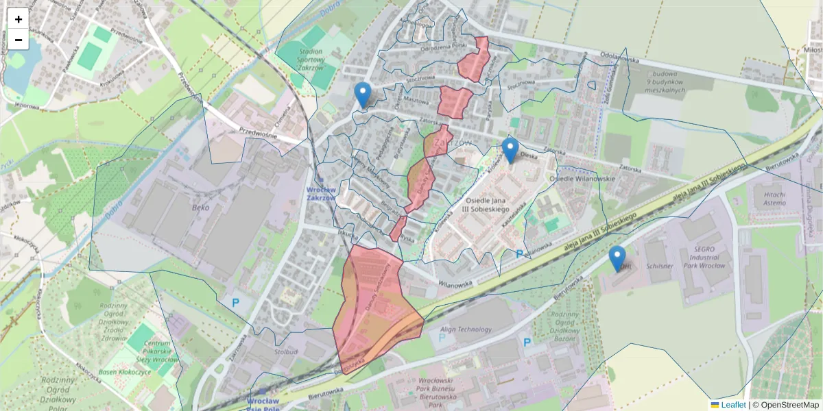 Szczegółowa mapa kodu pocztowego 51-214 z granicami, sąsiednimi kodami pocztowymi i urzędami pocztowymi