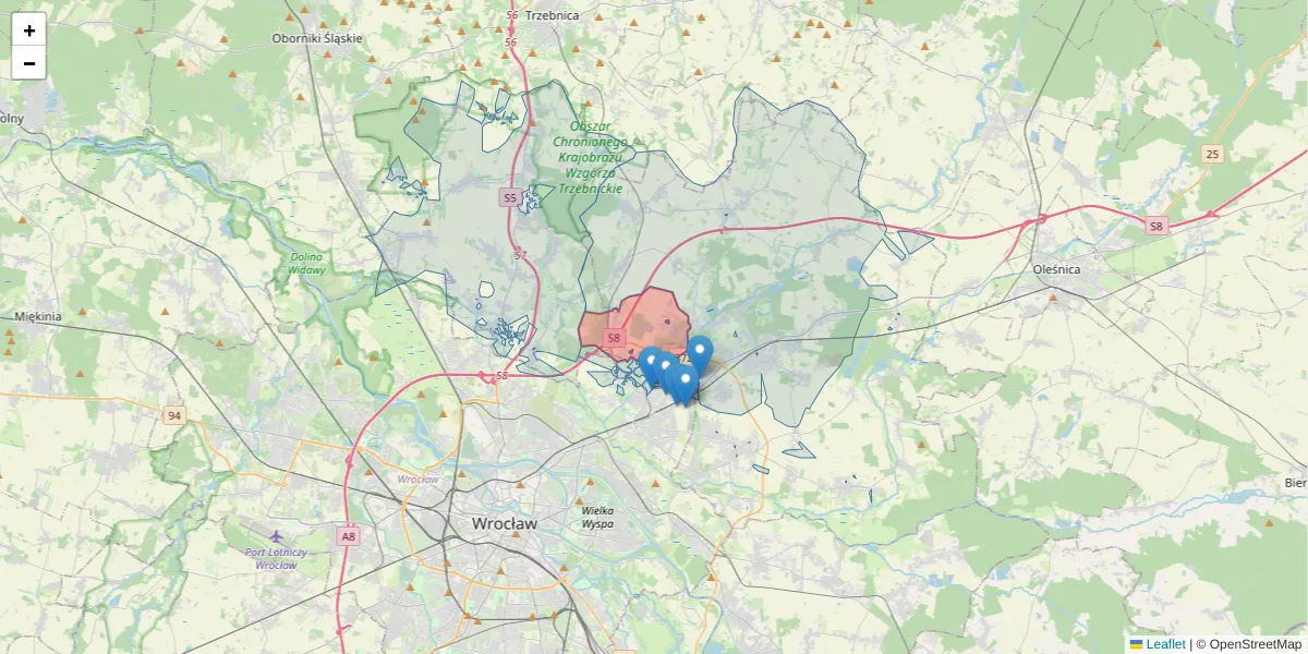 Szczegółowa mapa kodu pocztowego 51-217 z granicami, sąsiednimi kodami pocztowymi i urzędami pocztowymi