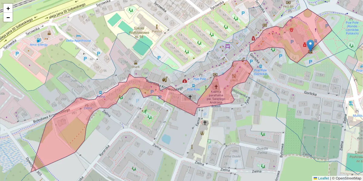 Szczegółowa mapa kodu pocztowego 51-310 z granicami, sąsiednimi kodami pocztowymi i urzędami pocztowymi