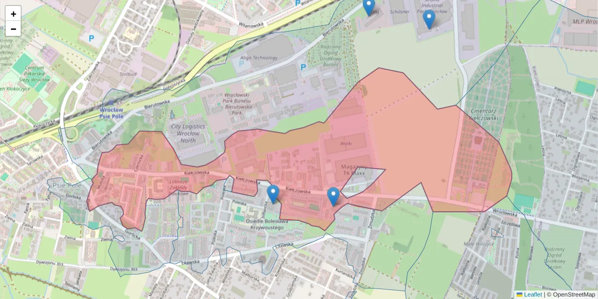 Szczegółowa mapa kodu pocztowego 51-315 z granicami, sąsiednimi kodami pocztowymi i urzędami pocztowymi
