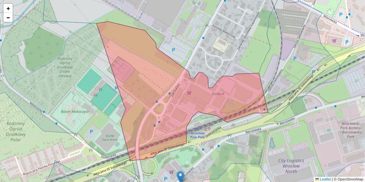 Szczegółowa mapa kodu pocztowego 51-318 z granicami, sąsiednimi kodami pocztowymi i urzędami pocztowymi