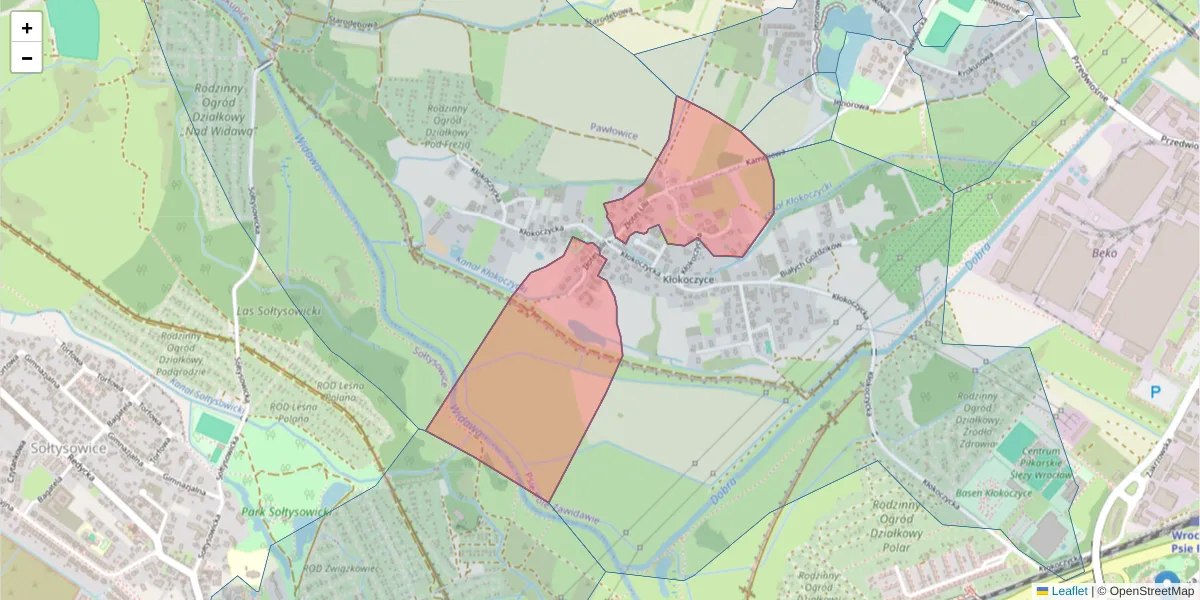 Szczegółowa mapa kodu pocztowego 51-378 z granicami, sąsiednimi kodami pocztowymi i urzędami pocztowymi