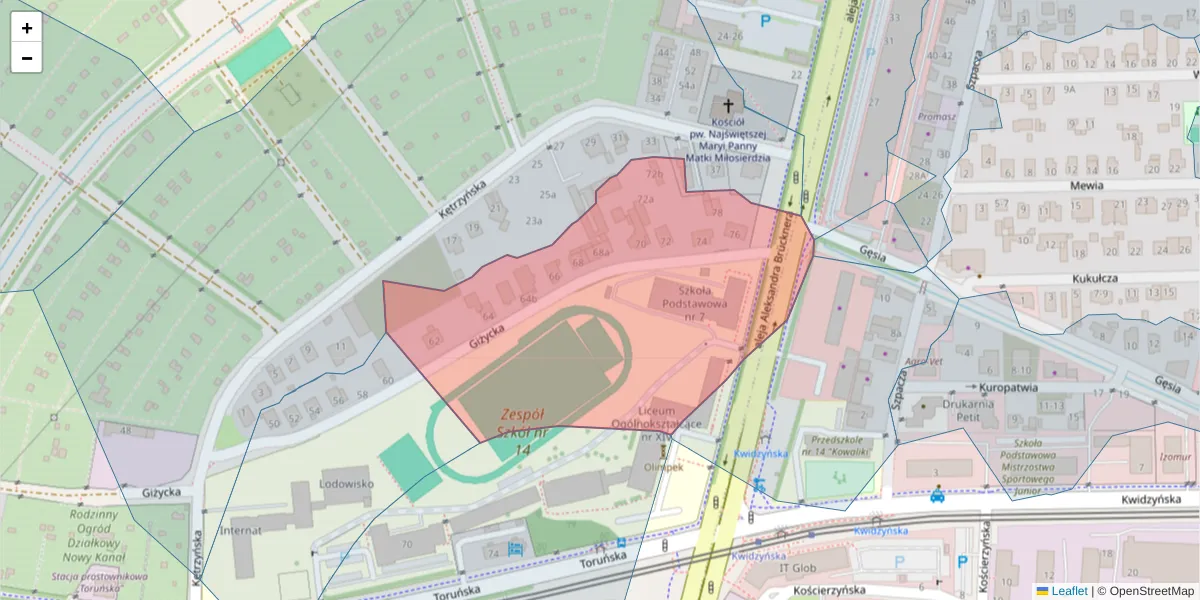 Szczegółowa mapa kodu pocztowego 51-412 z granicami, sąsiednimi kodami pocztowymi i urzędami pocztowymi