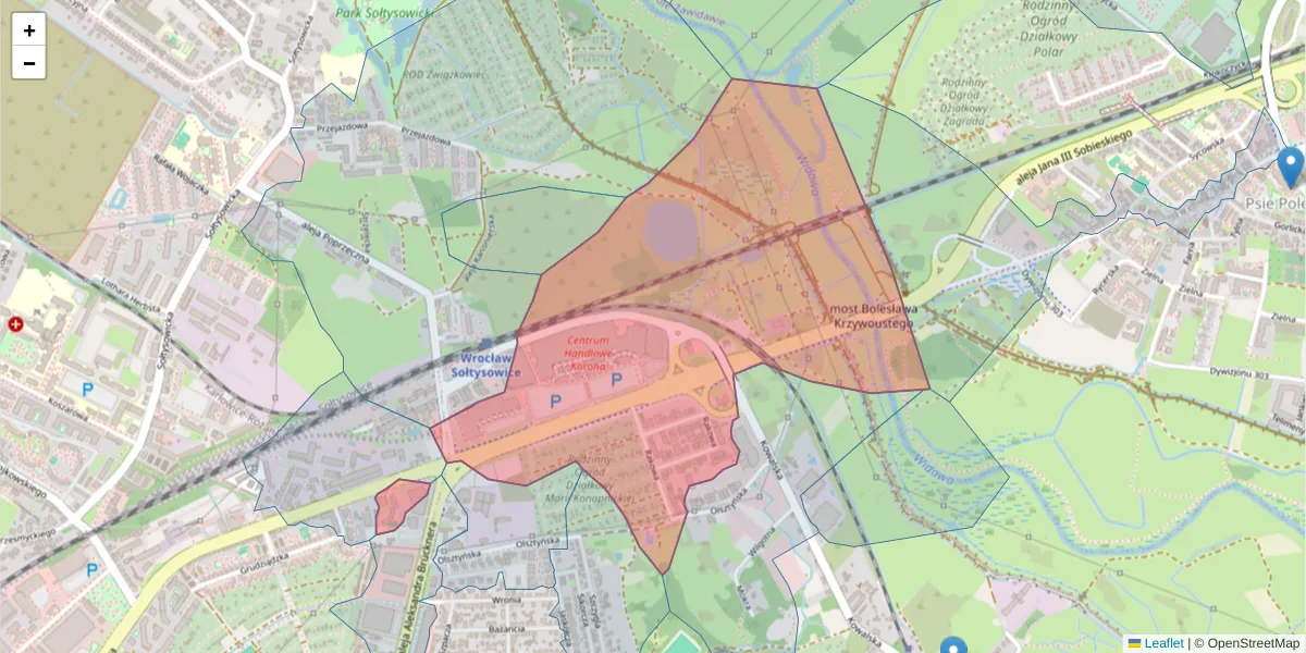 Szczegółowa mapa kodu pocztowego 51-421 z granicami, sąsiednimi kodami pocztowymi i urzędami pocztowymi