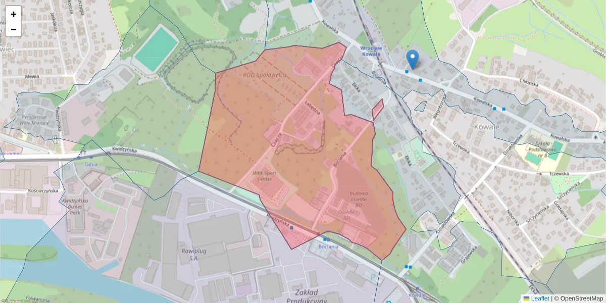 Szczegółowa mapa kodu pocztowego 51-422 z granicami, sąsiednimi kodami pocztowymi i urzędami pocztowymi