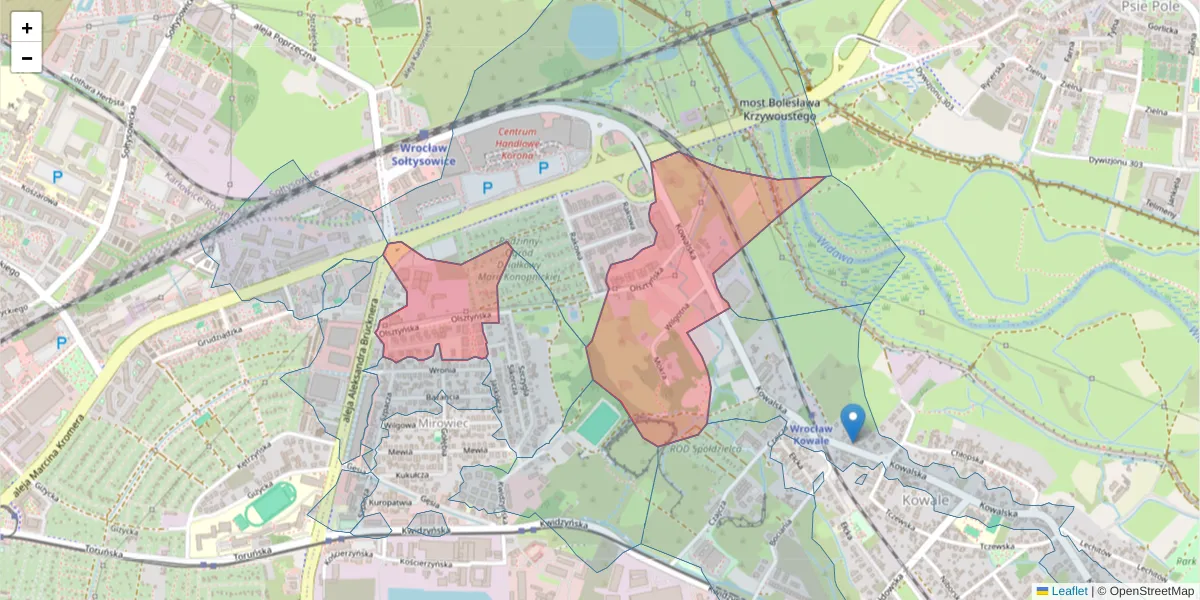 Szczegółowa mapa kodu pocztowego 51-423 z granicami, sąsiednimi kodami pocztowymi i urzędami pocztowymi