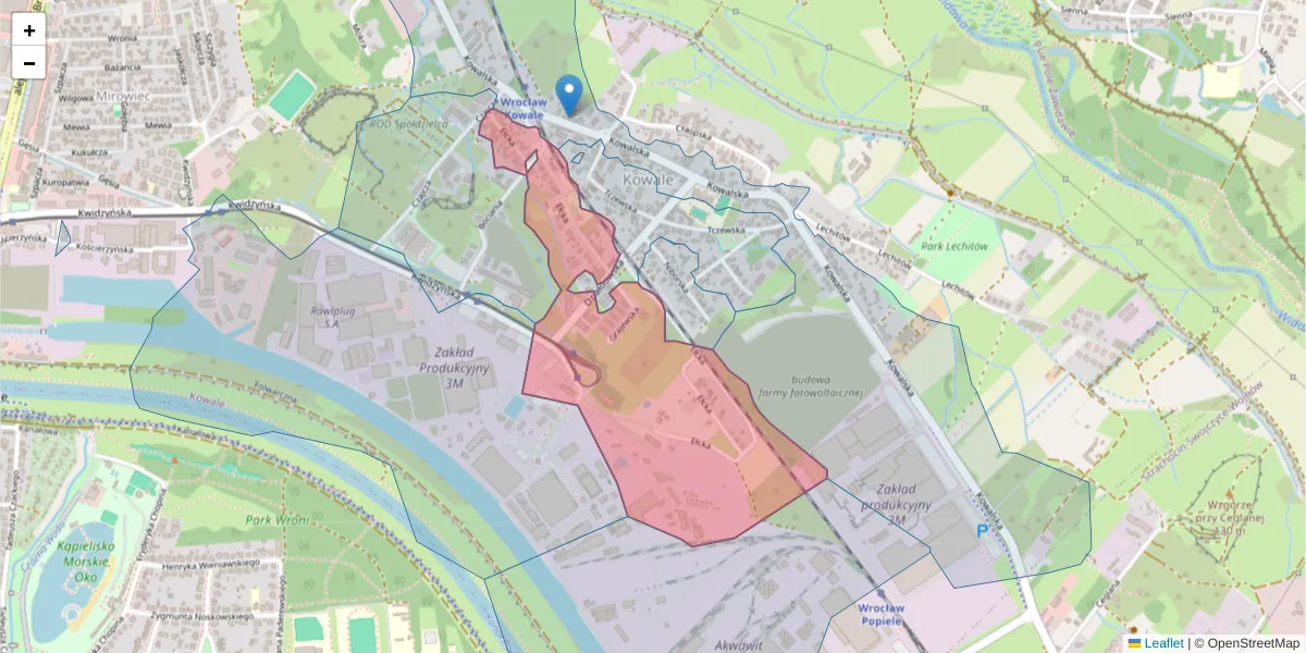 Szczegółowa mapa kodu pocztowego 51-427 z granicami, sąsiednimi kodami pocztowymi i urzędami pocztowymi