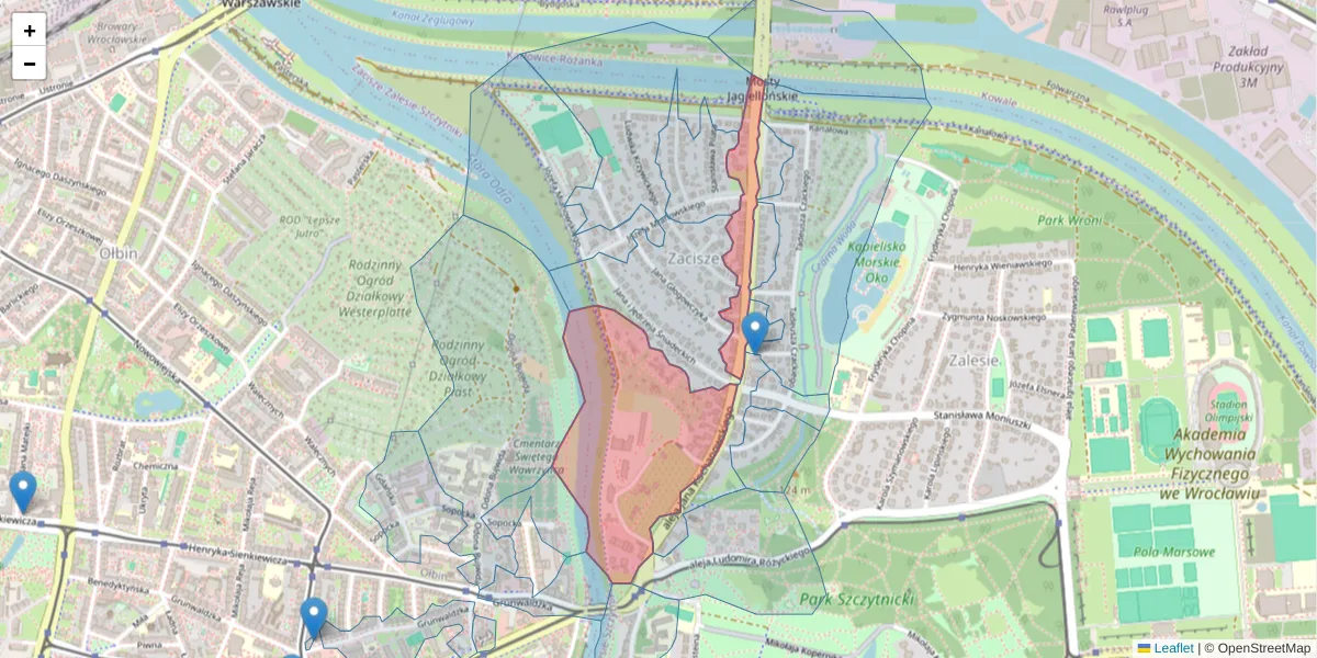 Szczegółowa mapa kodu pocztowego 51-601 z granicami, sąsiednimi kodami pocztowymi i urzędami pocztowymi