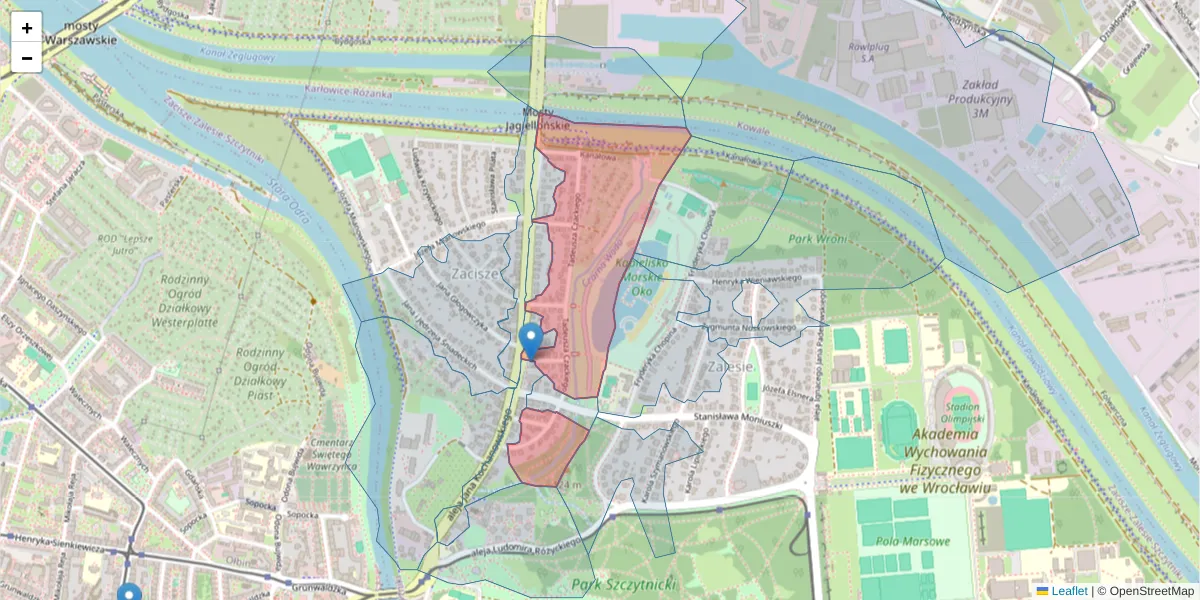 Szczegółowa mapa kodu pocztowego 51-607 z granicami, sąsiednimi kodami pocztowymi i urzędami pocztowymi