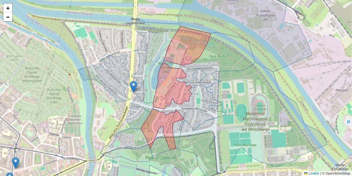 Szczegółowa mapa kodu pocztowego 51-609 z granicami, sąsiednimi kodami pocztowymi i urzędami pocztowymi