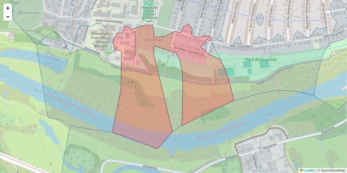 Szczegółowa mapa kodu pocztowego 51-636 z granicami, sąsiednimi kodami pocztowymi i urzędami pocztowymi