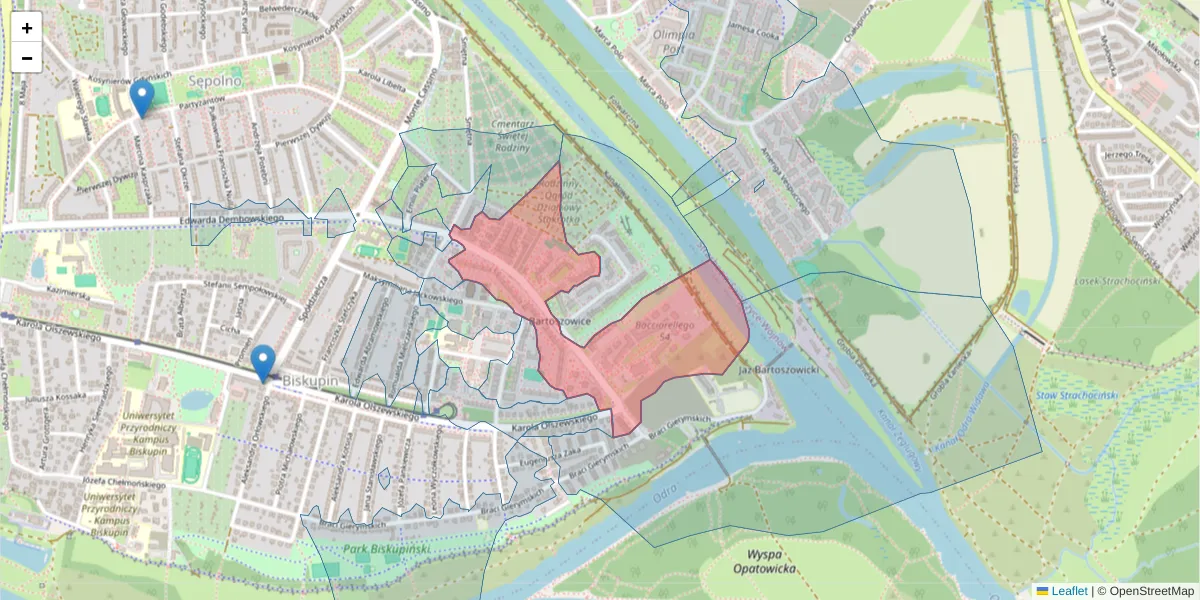 Szczegółowa mapa kodu pocztowego 51-649 z granicami, sąsiednimi kodami pocztowymi i urzędami pocztowymi